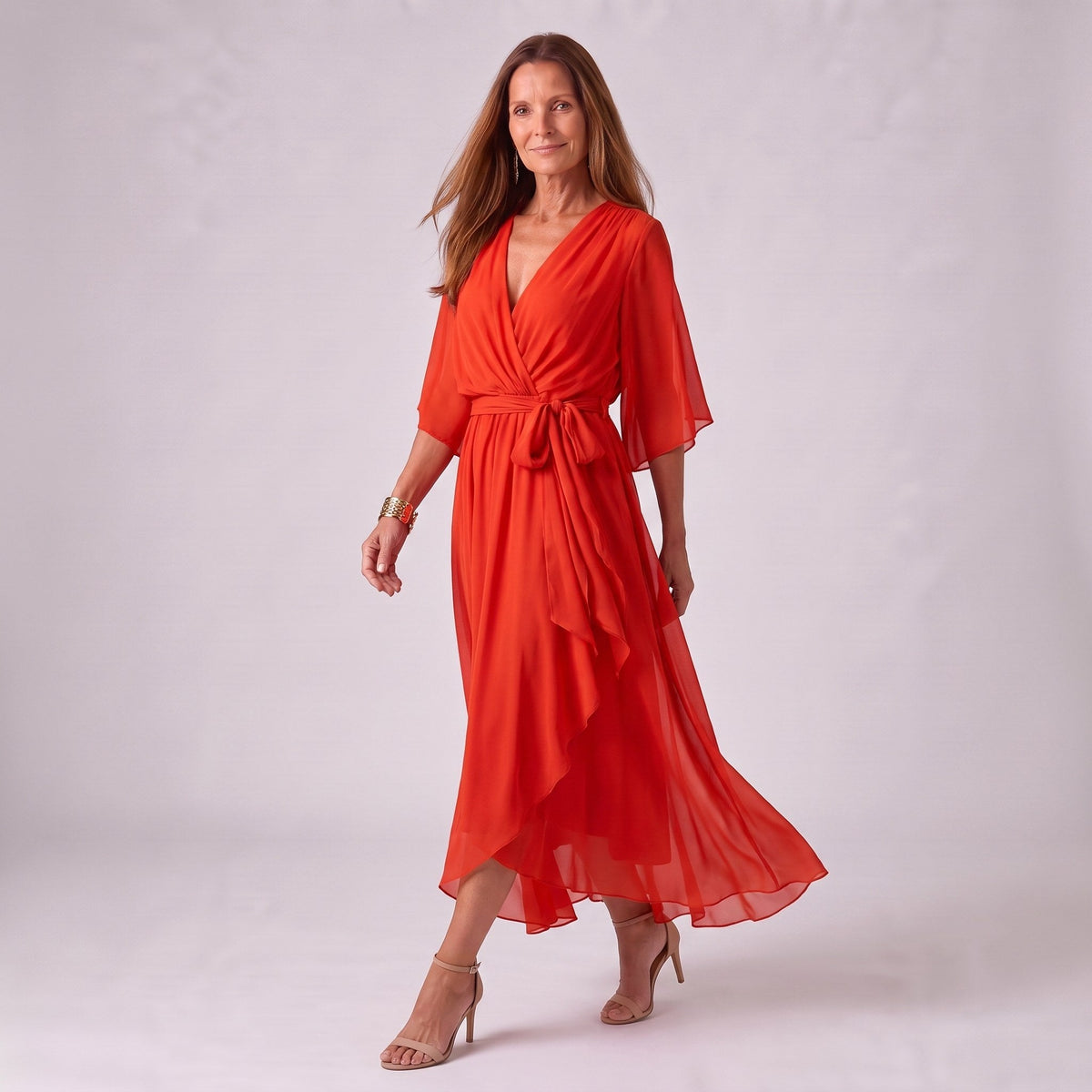 Alexandra | Women's Wrap Midi Dress with V-Neckline, Half-Length Sleeve Occasion Dress | The Dress Cellar