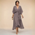 Alexandra | Women's Wrap Midi Dress with V-Neckline, Half-Length Sleeve Occasion Dress | The Dress Cellar