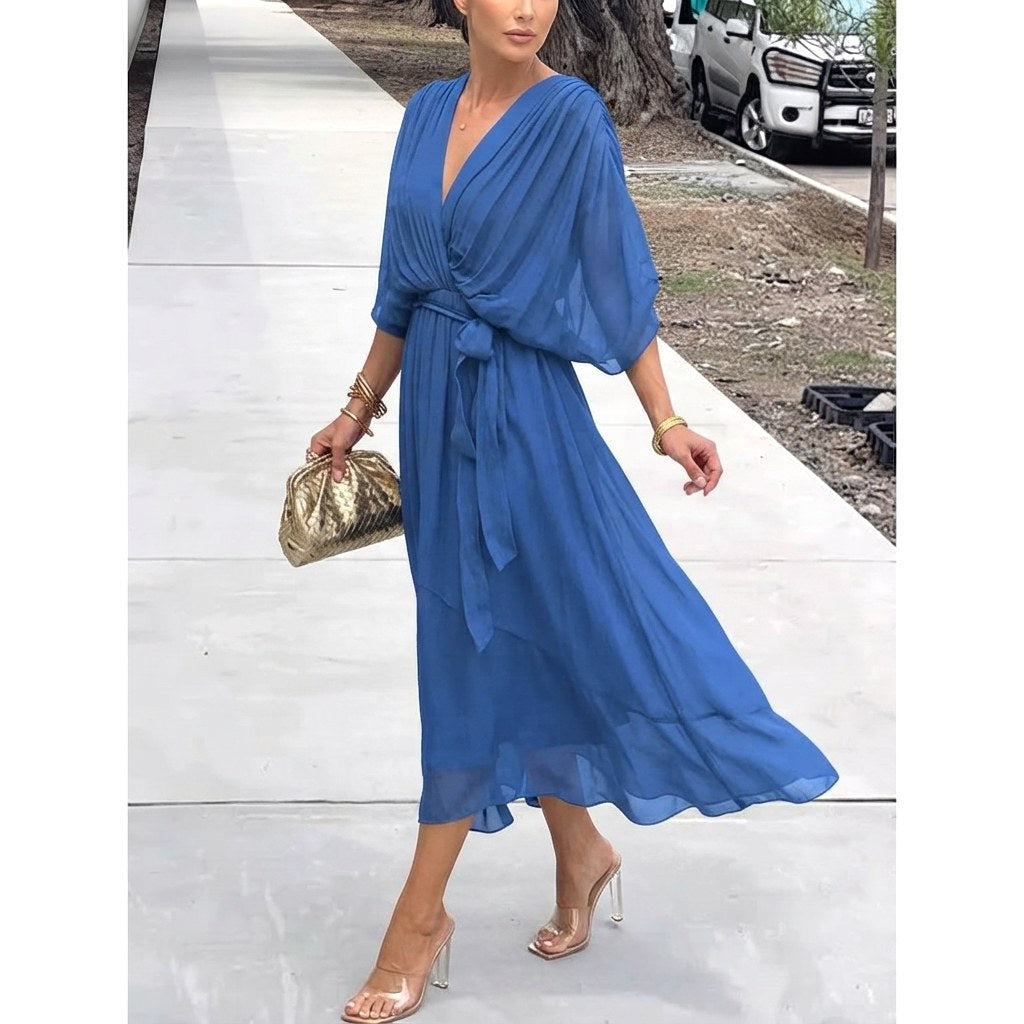 Alexandra | Women's Wrap Midi Dress with V-Neckline, Half-Length Sleeve Occasion Dress | The Dress Cellar | Green