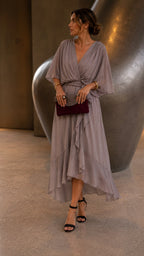 Alexandra | Women's Wrap Midi Dress with V-Neckline, Half-Length Sleeve Occasion Dress | The Dress Cellar