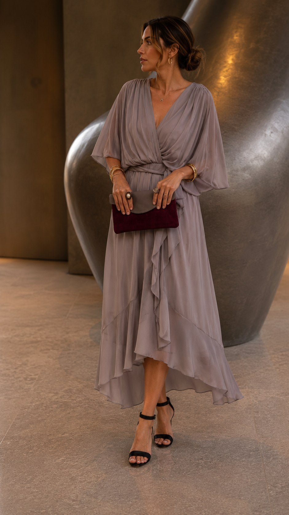 Alexandra | Women's Wrap Midi Dress with V-Neckline, Half-Length Sleeve Occasion Dress | The Dress Cellar
