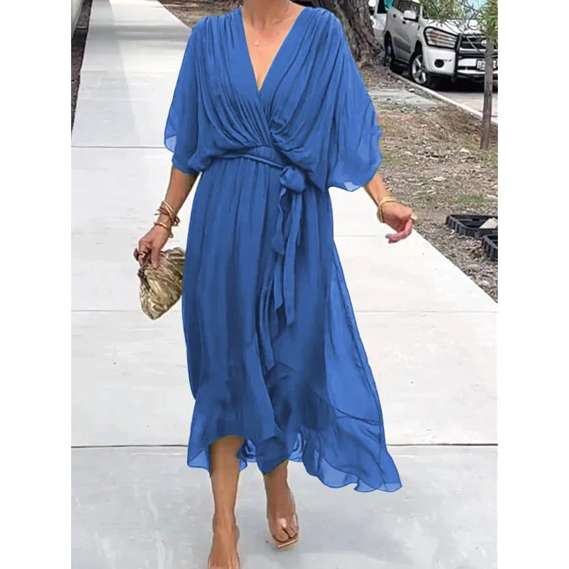 Alexandra | Women's Wrap Midi Dress with V-Neckline, Half-Length Sleeve Occasion Dress | The Dress Cellar | White