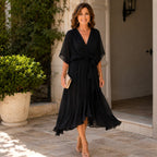 Alexandra | Women's Wrap Midi Dress with V-Neckline, Half-Length Sleeve Occasion Dress | The Dress Cellar | Gray