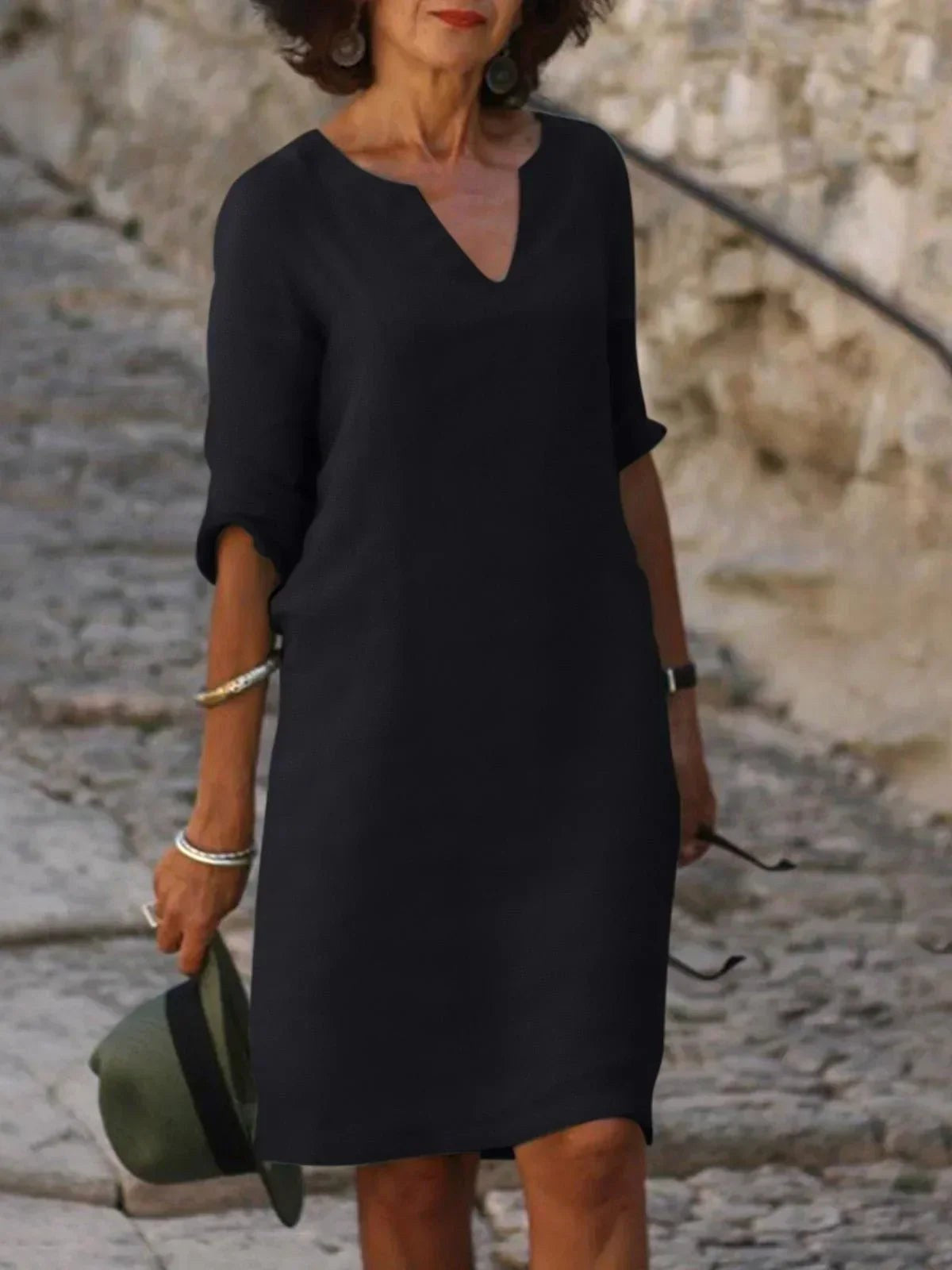 Elowen | Women's V-Neck Elegant Midi Dress - Olive Green