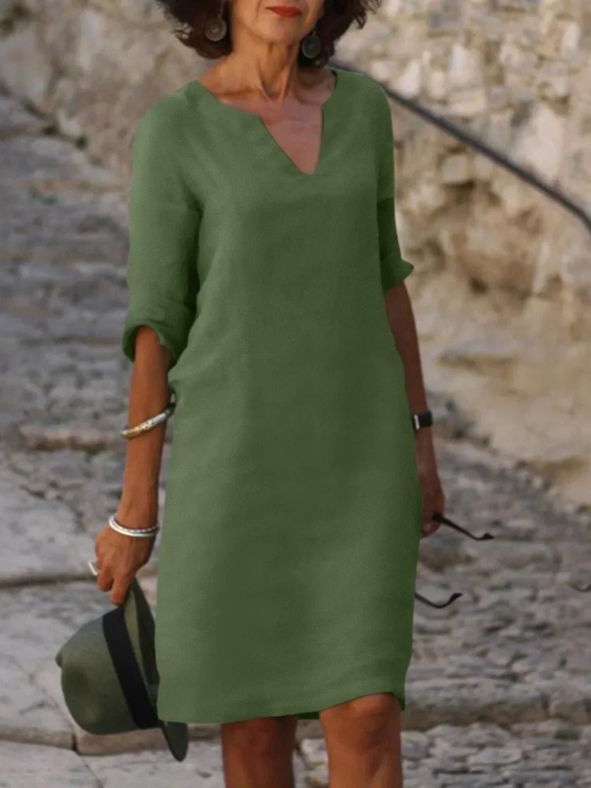 Elowen | Women's V-Neck Elegant Midi Dress - Green