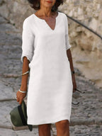 Elowen | Women's V-Neck Elegant Midi Dress - Yellow