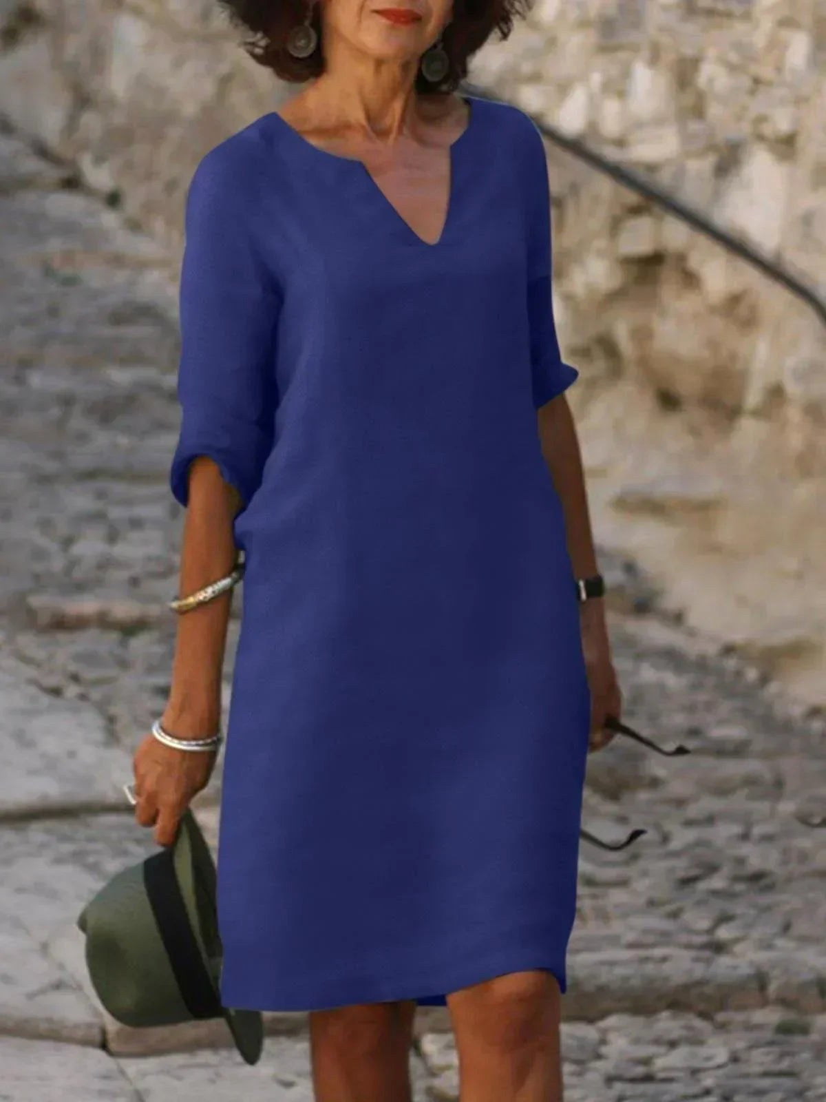 Elowen | Women's V-Neck Elegant Midi Dress - Sky Blue