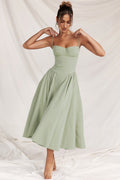 Sandra | Women's Corset Midi Dress with Adjustable Straps, Flattering Waist Midi Dress | The Dress Cellar