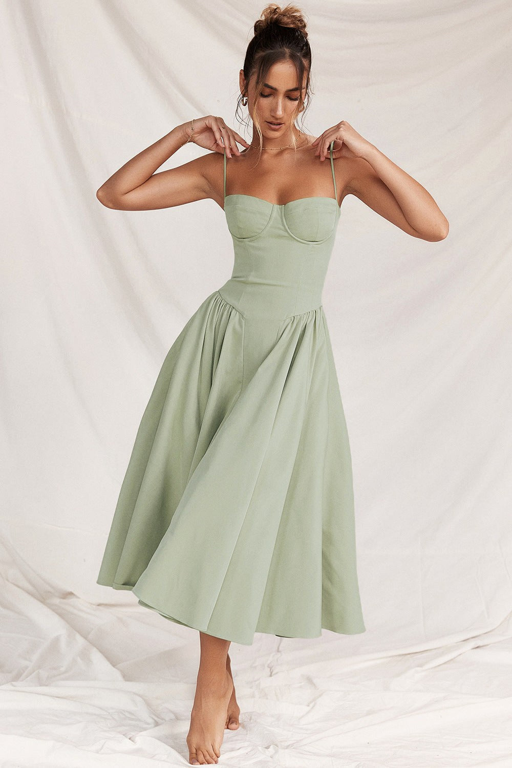 Sandra | Women's Corset Midi Dress with Adjustable Straps, Flattering Waist Midi Dress | The Dress Cellar