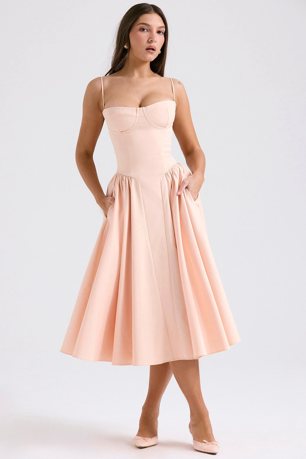 Sandra | Women's Corset Midi Dress with Adjustable Straps, Flattering Waist Midi Dress | The Dress Cellar
