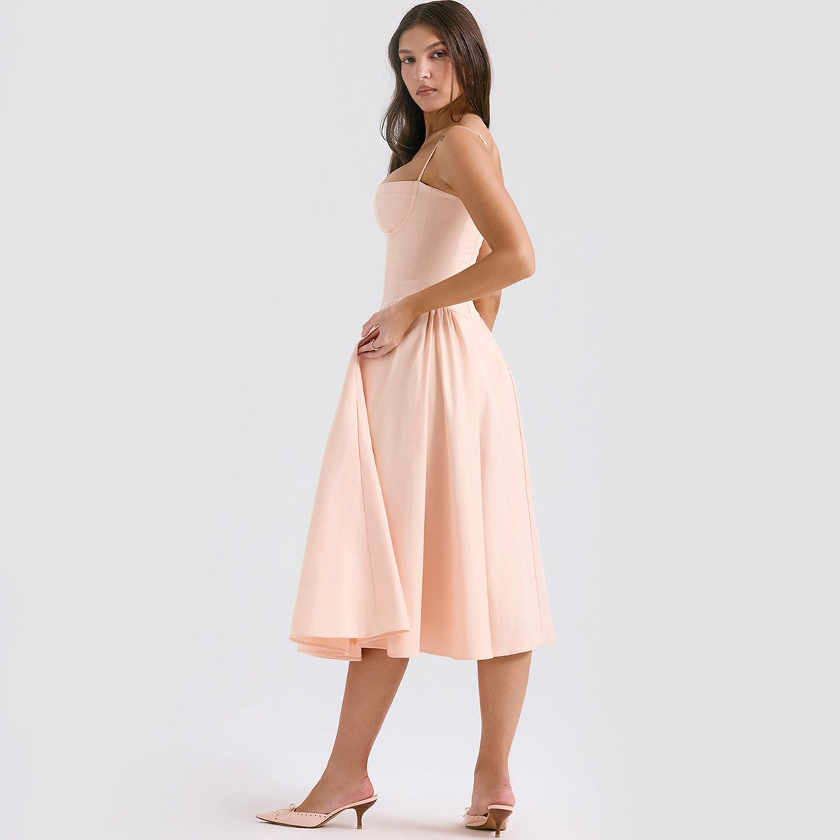 Sandra | Women's Corset Midi Dress with Adjustable Straps, Flattering Waist Midi Dress | The Dress Cellar