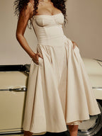 Sandra | Women's Corset Midi Dress with Adjustable Straps, Flattering Waist Midi Dress | The Dress Cellar