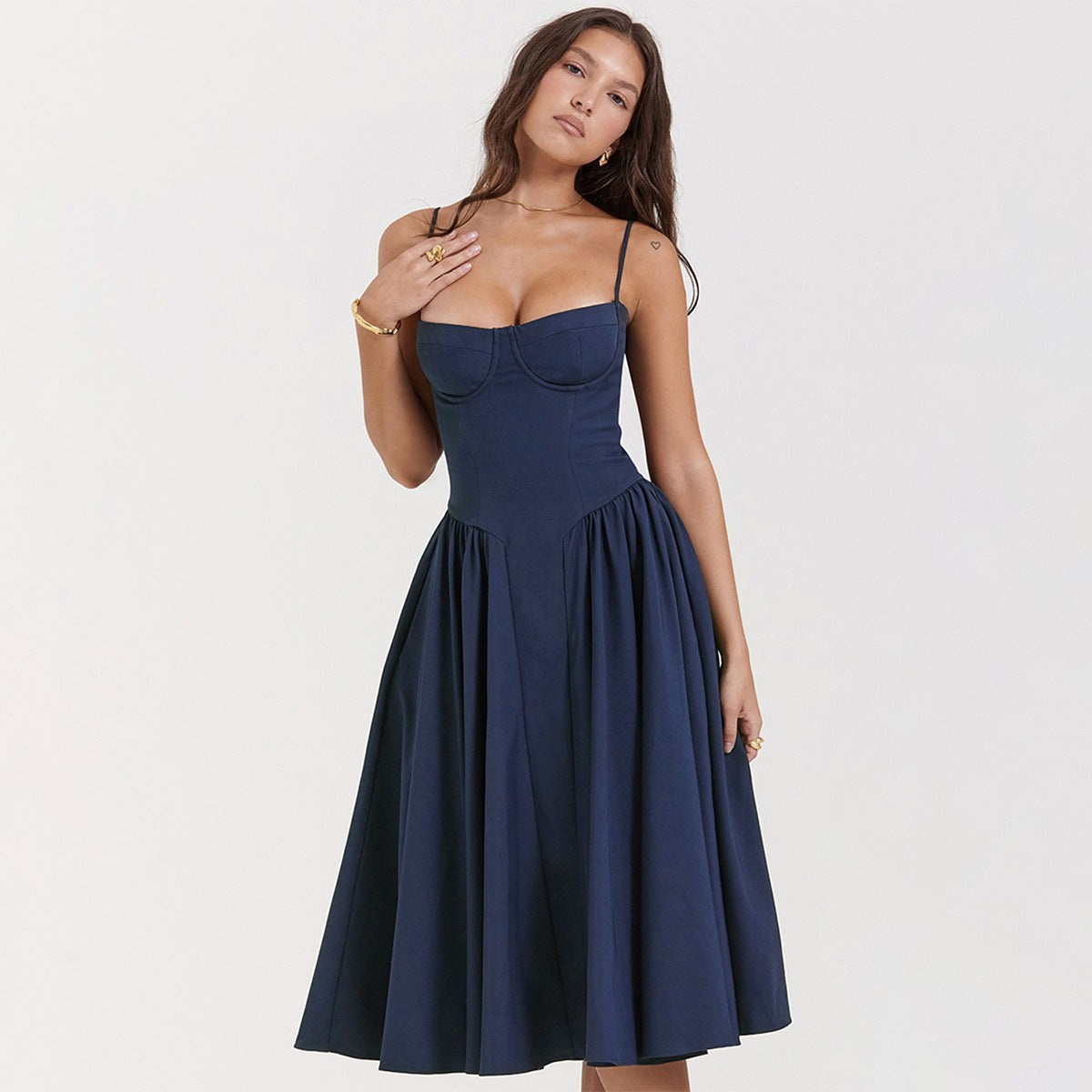 Sandra | Women's Corset Midi Dress with Adjustable Straps, Flattering Waist Midi Dress | The Dress Cellar