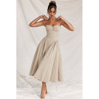 Sandra | Women's Corset Midi Dress with Adjustable Straps, Flattering Waist Midi Dress | The Dress Cellar
