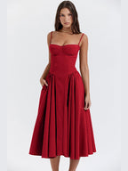 Sandra | Women's Corset Midi Dress with Adjustable Straps, Flattering Waist Midi Dress | The Dress Cellar