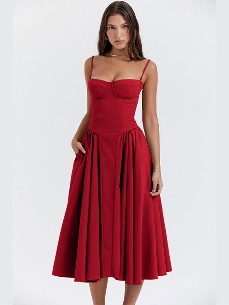 Sandra | Women's Corset Midi Dress with Adjustable Straps, Flattering Waist Midi Dress | The Dress Cellar