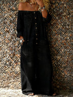 Emery | Women's Off-Shoulder Denim Jumpsuit - Black