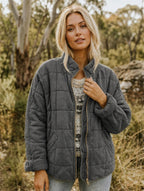 Emery | Women's Oversized Quilted Jacket, Structured Collar Autumn Jacket | The Dress Cellar | Dark Grey