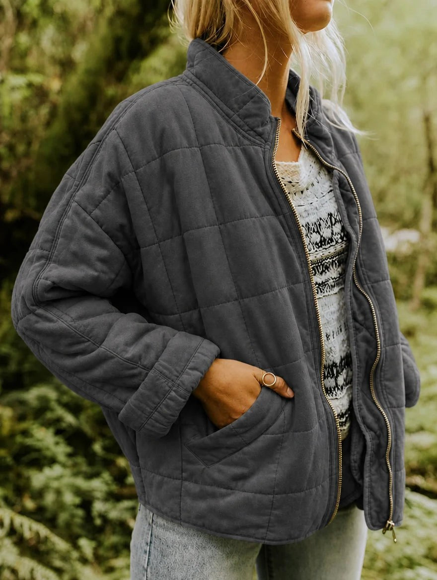 Emery | Women's Oversized Quilted Jacket, Structured Collar Autumn Jacket | The Dress Cellar | Blue