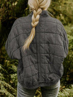 Emery | Women's Oversized Quilted Jacket, Structured Collar Autumn Jacket | The Dress Cellar | Beige