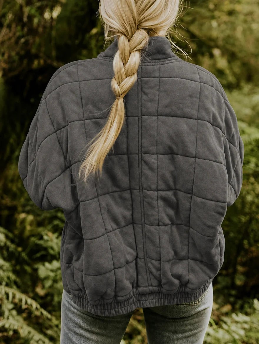 Emery | Women's Oversized Quilted Jacket, Structured Collar Autumn Jacket | The Dress Cellar | Beige