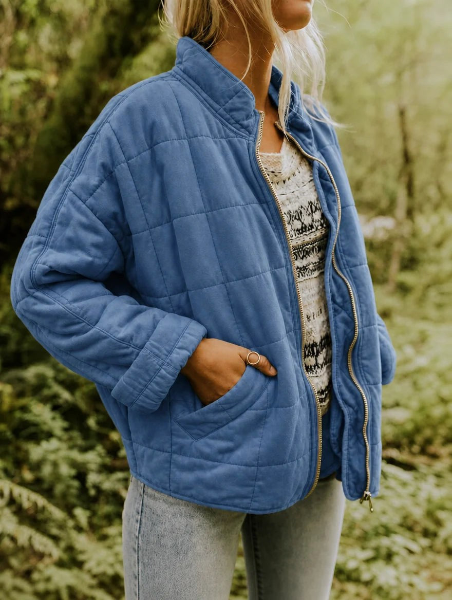 Emery | Women's Oversized Quilted Jacket, Structured Collar Autumn Jacket | The Dress Cellar