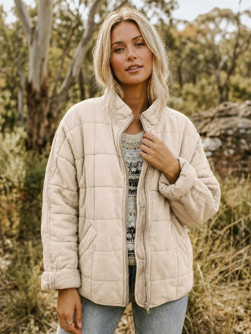 Emery | Women's Oversized Quilted Jacket, Structured Collar Autumn Jacket | The Dress Cellar
