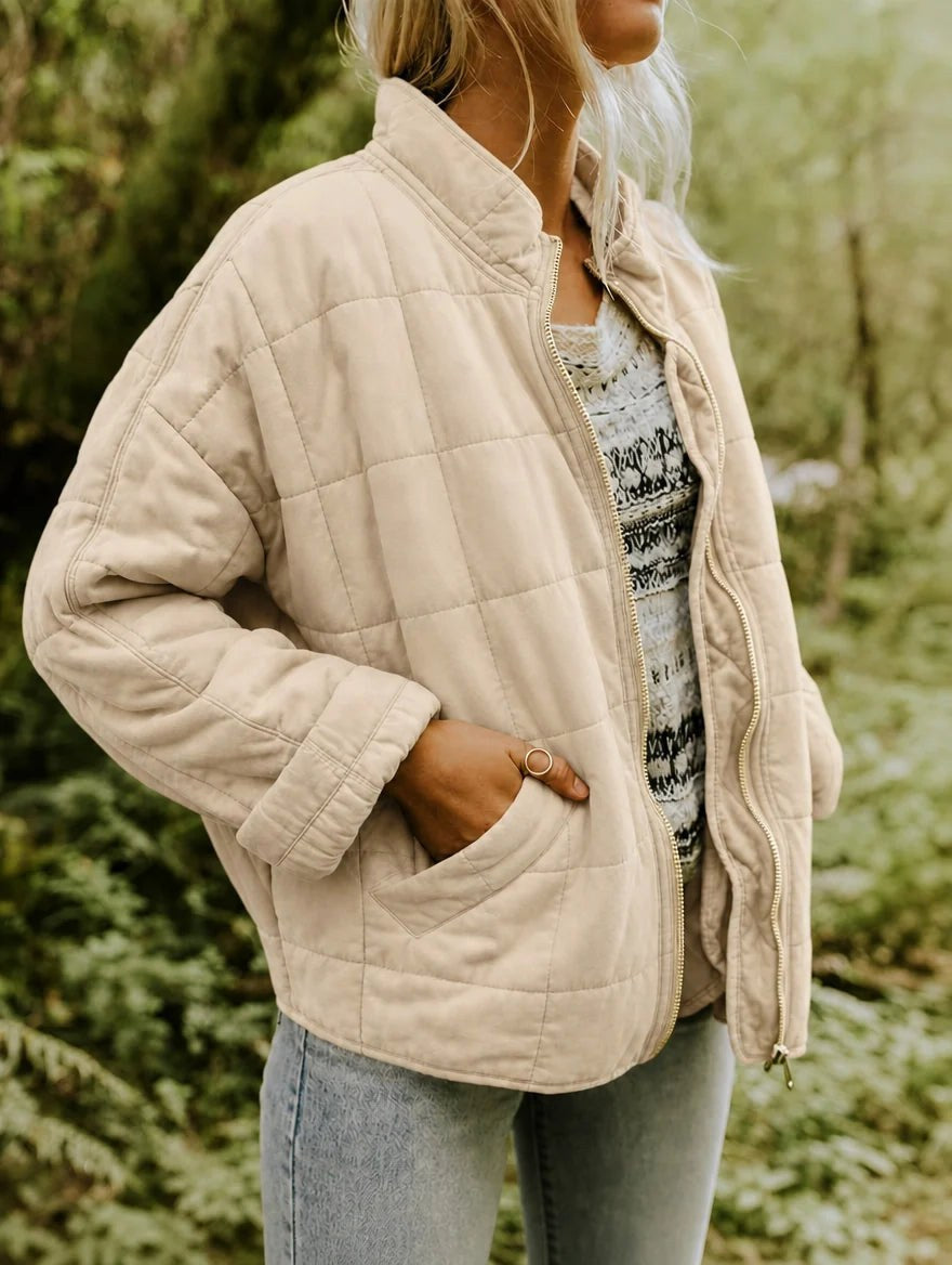 Emery | Women's Oversized Quilted Jacket, Structured Collar Autumn Jacket | The Dress Cellar