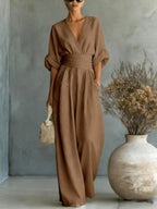Emilie | Women's Wide-Leg Linen Jumpsuit, Cinched-Waist Jumpsuit | The Dress Cellar