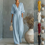 Emilie | Women's Wide-Leg Linen Jumpsuit, Cinched-Waist Jumpsuit | The Dress Cellar