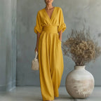 Emilie | Women's Wide-Leg Linen Jumpsuit, Cinched-Waist Jumpsuit | The Dress Cellar