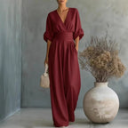 Emilie | Women's Wide-Leg Linen Jumpsuit, Cinched-Waist Jumpsuit | The Dress Cellar
