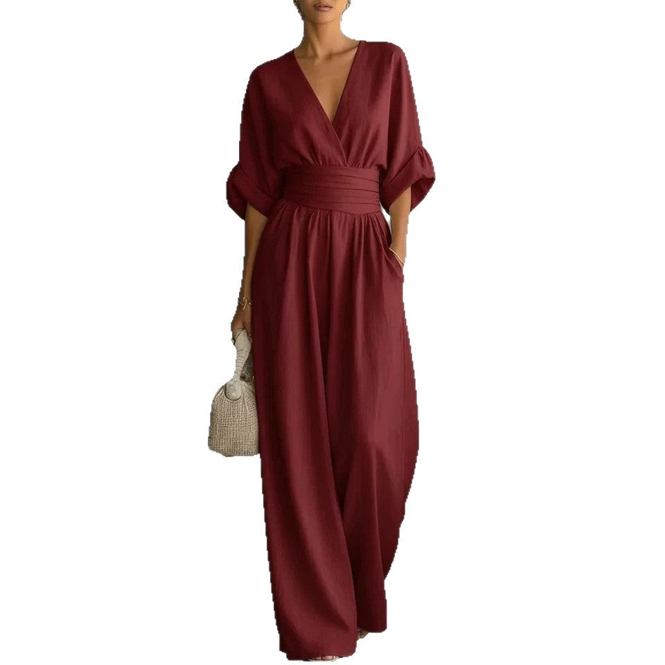 Emilie | Women's Wide-Leg Linen Jumpsuit, Cinched-Waist Jumpsuit | The Dress Cellar