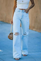Emmanuelle | Women's Wide-Leg Distressed Jeans, High-Waisted Ripped Denim | The Dress Cellar | Light Blue