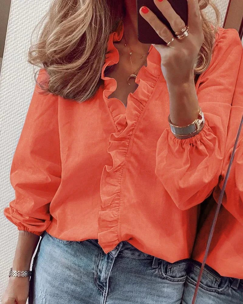 Enola | Women's Ruffled Feminine Blouse - White