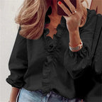 Enola | Women's Ruffled Feminine Blouse - Black