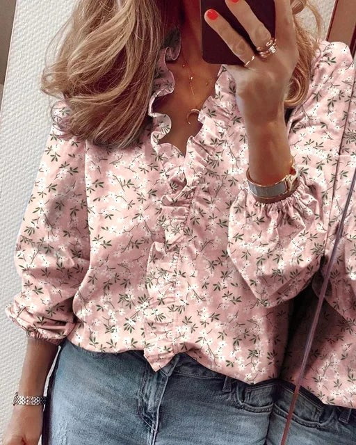 Enola | Women's Ruffled Feminine Blouse - Pink