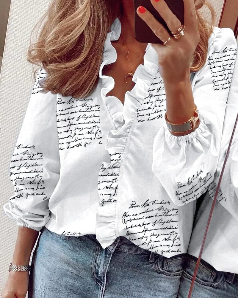 Enola | Women's Ruffled Feminine Blouse - White Black