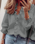 Enola | Women's Ruffled Feminine Blouse - Gray