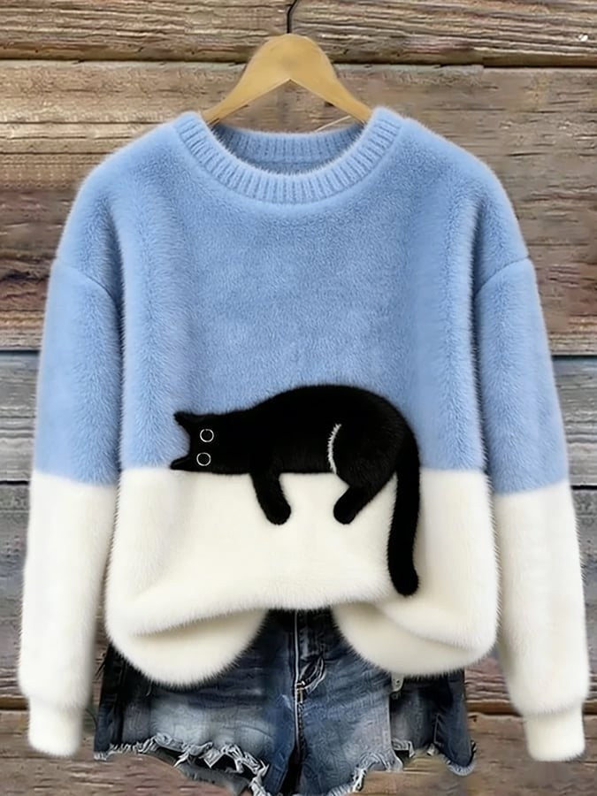 Estelle | Women's Cat Motif Wool-Mix Knit Jumper, Charming Everyday Sweater | The Dress Cellar