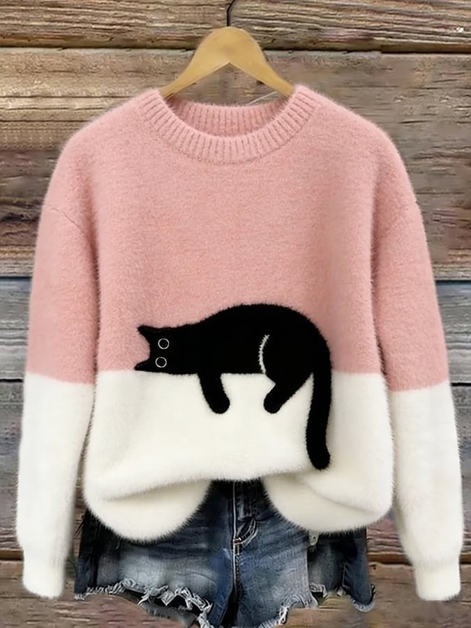 Estelle | Women's Cat Motif Wool-Mix Knit Jumper, Charming Everyday Sweater | The Dress Cellar