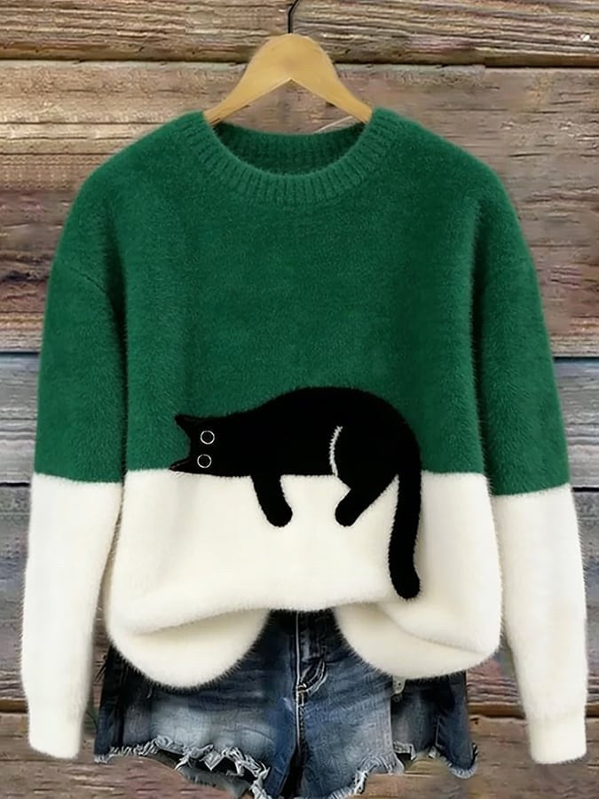 Estelle | Women's Cat Motif Wool-Mix Knit Jumper, Charming Everyday Sweater | The Dress Cellar