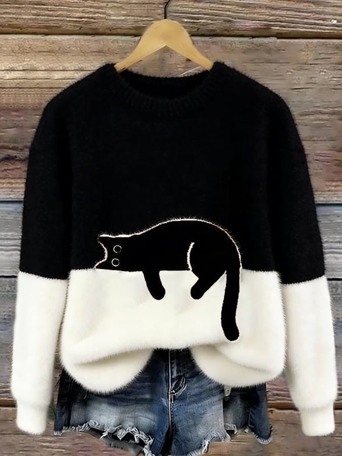 Estelle | Women's Cat Motif Wool-Mix Knit Jumper, Charming Everyday Sweater | The Dress Cellar
