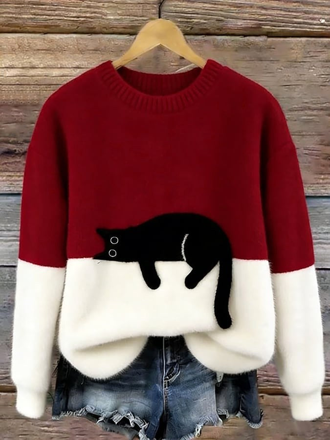 Estelle | Women's Cat Motif Wool-Mix Knit Jumper, Charming Everyday Sweater | The Dress Cellar