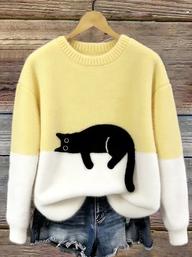 Estelle | Women's Cat Motif Wool-Mix Knit Jumper, Charming Everyday Sweater | The Dress Cellar