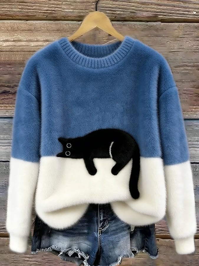Estelle | Women's Cat Motif Wool-Mix Knit Jumper, Charming Everyday Sweater | The Dress Cellar