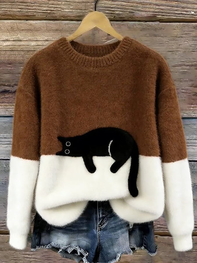 Estelle | Women's Cat Motif Wool-Mix Knit Jumper, Charming Everyday Sweater | The Dress Cellar