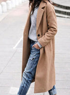 Esther | Women's Oversized Trench Coat with Wide Lapel, Long Relaxed Coat | The Dress Cellar | Khaki