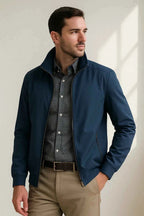Jeffrey | Men's Lightweight Zip-Through Jacket with Stand Collar, Urban Transitional Jacket | The Dress Cellar