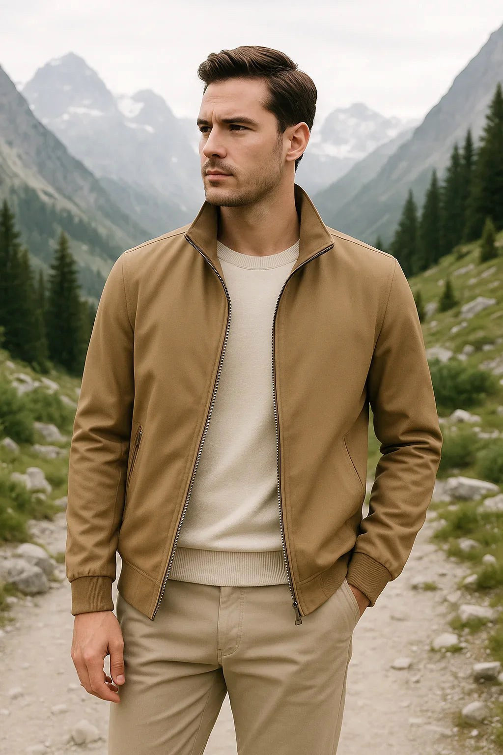 Jeffrey | Men's Lightweight Zip-Through Jacket with Stand Collar, Urban Transitional Jacket | The Dress Cellar